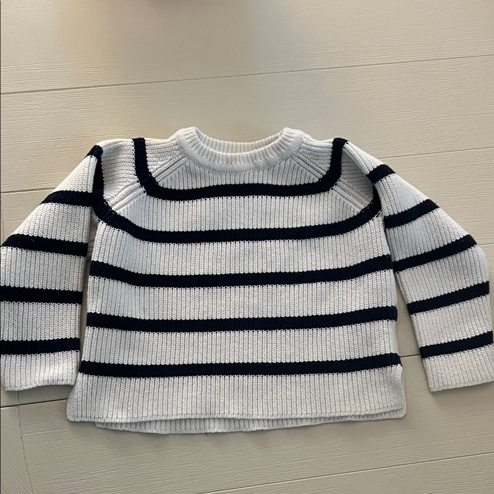 Zara dark Navy and White Striped Crew Neck Sweater